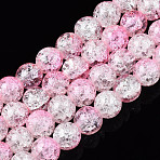 Baking Paint Crackle Glass Beads Strands, Round, Pink, 8mm, Hole: hole: 1.3~1.6mm, about 100pcs/strand, 31.4 inch(X-CCG-S001-8mm-02)