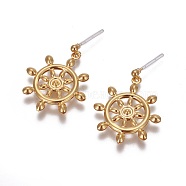 316 Surgical Stainless Steel Dangle Stud Earrings, with Eco-Friendly Resin, Helm, Real 18k Gold Plated, 27mm, Pin: 1mm(EJEW-F196-01G)