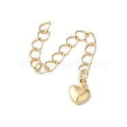 Rack Plating Brass Ends with Chain and Charms, Long-Lasting Plated, Lead Free & Cadmium Free, Heart, Light Gold, 55mm(KK-F873-10LG)