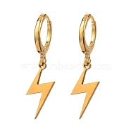 Brass Huggie Hoop Earrings, with 201 Stainless Steel Laser Cut Pendants and Cardboard Boxes, Lightning Bolt, Golden, 30mm, Pin: 1x0.8mm(EJEW-JE04228-02)