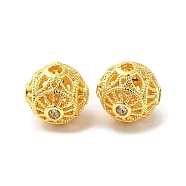 Rack Plating Brass Pave Cubic Zirconia Beads, Long-Lasting Plated, Round, Real 18K Gold Plated, 9.5x9mm, Hole: 1.6mm(KK-D100-12G-01)