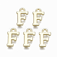 Alloy Charms, Cadmium Free & Nickel Free & Lead Free, Alphabet, Real 16K Gold Plated, Letter.F, 14x8x1mm, Hole: 1.6mm(PALLOY-Q441-025F-NR)