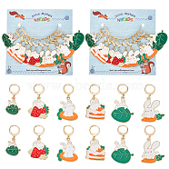 Rabbit Theme Alloy Enamel Locking Stitch Markers, Golden Tone 304 Stainless Steel Clasp Stitch Marker, Mixed Color, 3.5~4.5cm, 12pcs/set(HJEW-PH01756)
