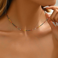 Simple Brass Paperclip Chain Lock Collarbone Necklaces for Women Daily Wear, Colorful, 18.11 inch(46cm)(SX2190-4)