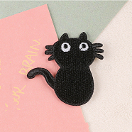 Cat Shape Computerized Embroidery Cloth Iron on/Sew on Patches, Costume Accessories, Black, 50x53mm(DIAM-PW0015-10I)