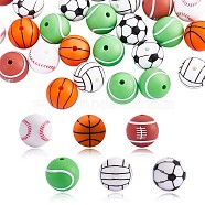 60Pcs 15mm Silicone Beads Sports Silicone Beads Bulk Basketball Soccer Tennis Baseball Rugby Volleyball Silicone Beads Kit for DIY Jewelry Making Craft, Mixed Color, 15mm, Hole: 2mm(JX308A)