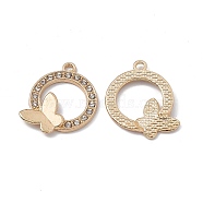 Alloy Crystal Rhinestone Pendants, Ring Charms with Butterfly, Golden, 19.5x23.5x2.5mm, Hole: 2mm(FIND-A024-35G)