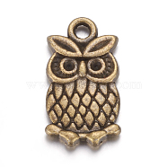 Metal Alloy Pendants Rhinestone Settings, Lead Free and Cadmium Free, Antique Bronze, for Halloween, Owl, 20x10x2mm, hole: 2mm, Fit for 1.5mm rhinestone(X-PALLOY-A14926-AB)