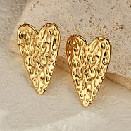 304 Stainless Steel Stud Earrings for Women, Heart with Textured, Real 18K Gold Plated, 33x24mm(EJEW-P289-02A-G)