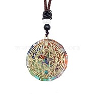 Orgonite Chakra Natural & Synthetic Mixed Stone Pendant Necklaces, Nylon Thread Necklace for Women, Flat Round, Star, 25.59 inch(65cm)(QQ6308-15)