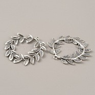 Tibetan Style Alloy Pendants, Leafy Branch Charms, Olive Branch, Antique Silver, 53x3mm, Hole: 3mm(FIND-TAC0002-061H)