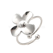 304 Stainless Steel Open Cuff Ring, Flower, Inner Diameter: 17.8mm(RJEW-M167-09B-P)