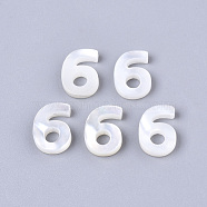 Natural White Shell Mother of Pearl Shell Charms, Number, Num.6, 10x7x2mm, Hole: 0.8mm(SSHEL-R048-004-06)
