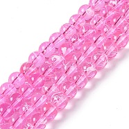 Drawbench Transparent Glass Beads Strands, Spray Painted, Round, Hot Pink, 8mm, Hole: 1.3~1.6mm, 31.4 inch(GLAD-Q012-8mm-03)