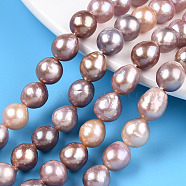 Natural Baroque Pearl Keshi Pearl Beads Strands, Cultured Freshwater Pearl, Round, Old Rose, 7.5~13.5x7~9mm, Hole: 0.7mm, about 44~45pcs/strand, 15.55~16.14 inch(39.5~41cm)(PEAR-S020-L16)