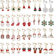 ANATTASOUL 20Pairs 20 Styles Christmas Tree & Bell & Deer & Snowman Enamel Dangle Clip-on Earrings, Light Gold Alloy Jewelry for Women, Mixed Color, 27.5~34mm, 1 Pair/style(EJEW-AN0003-39)