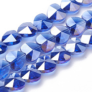 Electroplate Glass Beads, AB Color Plated, Faceted, Heart, Blue, 10x10x6.5mm, Hole: 1mm(EGLA-Q091-10mm-A07)
