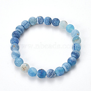 Natural Weathered Agate Beaded Stretch Bracelets, Frosted, Dyed, Round, Cornflower Blue, 2-1/8 inch(55mm)(X-BJEW-Q692-01B)