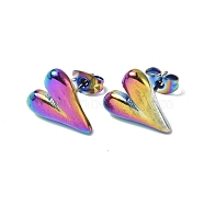 Ion Plating(IP) 304 Stainless Steel Heart Stud Earrings for Women, Rainbow Color, 13.5x11.5mm, Pin: 0.7mm(EJEW-F300-09MC)