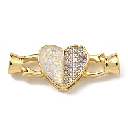 Brass Micro Pave Clear Cubic Zirconia Fold Over Clasps, with Resin, Heart, Real 18K Gold Plated, Colorful, 31mm(KK-U037-42G-02)