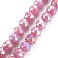 Electroplate Glass Beads Strands, Faceted, Round, Pale Violet Red, 7.5x8mm, Hole: 1.2mm, about 50pcs/strand, 14.76 inch(37.5cm)(EGLA-T008-025C)