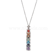Natural Mixed Gemstone Chakra Theme Necklace, 304 Stainless Steel Macrame Pouch Pendant Necklace, Stainless Steel Color, 22.95~24.65 inch(58.3~62.6cm) (NJEW-JN04576-01)
