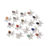 Natural & Synthetic Gemstone Pendants, with Platinum Tone Brass Findings, Cadmium Free & Lead Free, Bird with Oval Charms, Mixed Dyed and Undyed, 29x32x6mm, Hole: 5x8mm(G-E150-03P)