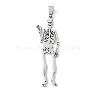 201 Stainless Steel Big Pendants, Skeleton Charm, Laser Cut, Anti-Tarnish, Stainless Steel Color, 61.5x19.5x1.5mm, Hole: 7.5x4.5mm(STAS-S157-35P)