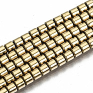 Electroplate Non-magnetic Synthetic Hematite Beads Strands, Column, Light Gold Plated, 3.5x3mm, Hole: 1mm, about 125~126pcs/strand, 15.55 inch~15.83 inch(39.5cm~40.2cm)(G-T114-61-LG)