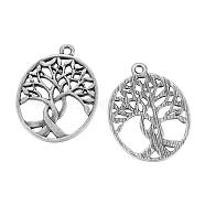Tibetan Style Alloy Pendants, Oval with Tree, Cadmium Free & Lead Free, Antique Silver, 31x24x2mm, Hole: 2mm(TIBE-Q067-05AS-RS)