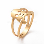 Ion Plating(IP) 201 Stainless Steel Skull Finger Ring, Wide Ring for Women, Golden, US Size 6 1/2(16.9mm)(RJEW-J051-08G)