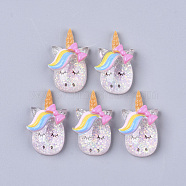 Resin Cabochons, with Glitter Sequins, Unicorn, Colorful, 27x16x7mm(CRES-N018-033)