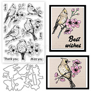 1Pc Carbon Steel Cutting Dies Stencils, for DIY Scrapbooking, Photo Album, Decorative Embossing Paper Card, Stainless Steel Color, with 1Pc Plastic Clear Stamps, Bird, Cutting Dies Stencils: 157x105x0.8mm(DIY-GL0004-67C)