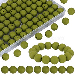 80Pcs Round Silicone Focal Beads, Chewing Beads For Teethers, DIY Nursing Necklaces Making, Dark Olive Green, 15mm, Hole: 2mm(SIL-SZ0001-24-12)