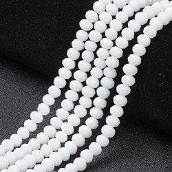 Opaque Solid Color Glass Beads Strands, Faceted, Rondelle, White, 3.5x3mm, Hole: 0.4mm, about 138pcs/strand, 15.7 inch(40cm)(EGLA-A034-P3mm-D01)
