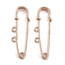 Ion Plating(IP) 304 Stainless Steel Safety Pins Brooch Findings, Kilt Pins with 2 Loops for Lapel Pin Making, Rose Gold, 49.5x16.5x5mm, Hole: 1.6mm(STAS-K252-05A-RG)