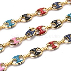 Golden Plated Alloy Enameled Coffee Bean Links Chains, Long-Lasting Plated, Cadmium Free & Lead Free, Unwelded, Colorful, Coffee Bean: 14.5x10x3.5mm, Link: 8.5x2x3.5mm, about 32.8 Feet(10m)/roll(LCHA-H004-02G-A)