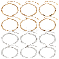 12Pcs 2 Style 304 Stainless Steel  Chain & Brass Cable Chain Bracelet Making, with 304 Stainless Steel Curb Chain Extender and Jump Rings, Golden & Stainless Steel Color, 5-7/8~6-1/8 inch(15~15.7cm), 6pcs/style(AJEW-NB0003-26)