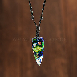 Bohemian Triangle Dyed Natural Imperial Jasper Pendant Necklaces, Adjustable Cord Necklaces for Women, Green(HW6512-2)