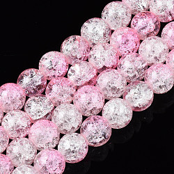 Baking Paint Crackle Glass Beads Strands, Round, Pink, 8mm, Hole: hole: 1.3~1.6mm, about 100pcs/strand, 31.4 inch(X-CCG-S001-8mm-02)