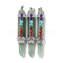 Chakra Theme Natural Green Aventurine Big Pendants, Eco-Friendly Brass Finding, Platinum, Cadmium Free & Lead Free, Pen, 81.5x14.5x13mm, Hole: 7.5x5mm(G-I322-06P-04)