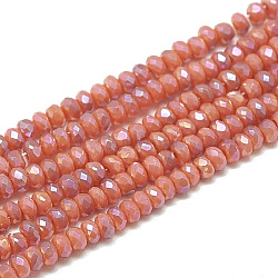 Electroplate Opaque Solid Color Glass Beads Strands, Faceted, Rondelle, Dark Salmon, 2.5x1.5mm, Hole: 0.8mm, about 160~165pcs/strand, 13.78 inch~14.17 inch(35~36cm)(EGLA-Q112-B10)