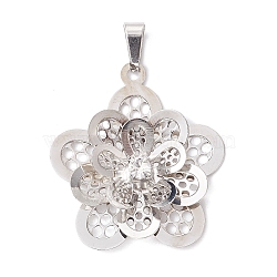 Brass Rhinestone Pendants, Filigree Charms, Platinum, Flower, 33x25x3.5mm, Hole: 6x3mm(PALLOY-JF02513-06)