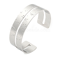 304 Stainless Steel Textured Hollow Open Cuff Bangles, Platinum, Inner Diameter: 2-1/2 inch(6.2cm), 20.5mm(BJEW-S151-01P-05)