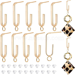 12Pcs Brass Oval Stud Earring Findings, Half Hoop Earring Findings, with Vertical Loops and 30Pcs Plastic Ear Nuts, Real 18K Gold Plated, 31x2.5mm, Hole: 3.5mm, Pin: 0.8mm(KK-BC0008-52)