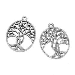 Tibetan Style Alloy Pendants, Oval with Tree, Cadmium Free & Lead Free, Antique Silver, 31x24x2mm, Hole: 2mm(TIBE-Q067-05AS-RS)