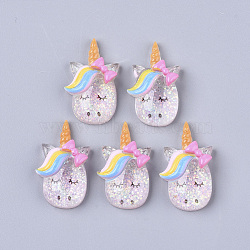 Resin Cabochons, with Glitter Sequins, Unicorn, Colorful, 27x16x7mm(CRES-N018-033)