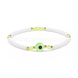 Resin Evil Eye & Acrylic Beaded Stretch Bracelet for Women, Green Yellow, Inner Diameter: 2-1/8 inch(5.5cm)(BJEW-JB08609-03)