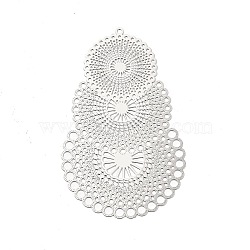 Rack Plating Brass Filigree Big Pendants, Long-Lasting Plated, Teardrop with Flower, Platinum, 56.5x35.5x0.3mm, Hole: 1mm(KKC-K001-07P)