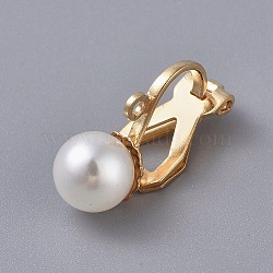 Brass Clip-on Earring Findings, with Acrylic Imitation Pearl and Loop, Real 18K Gold Plated, 18x6.5x9.5mm(KK-WH0033-63G)